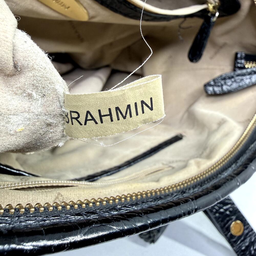 Brahmin Black Croc Embossed Leather Tote Bag Gold Tassel Shoulder Purse - Picture 4 of 16